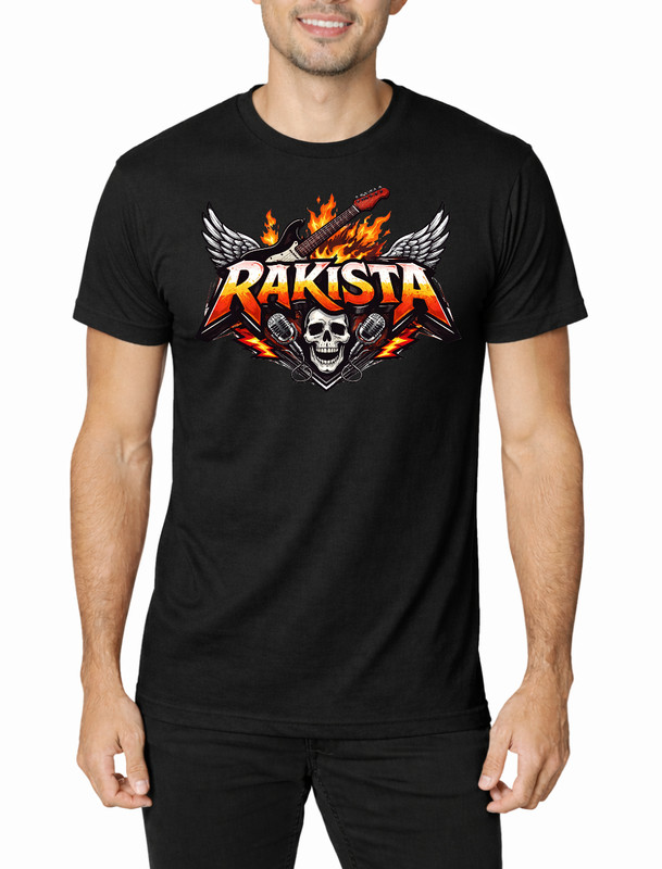 RAKISTA Rock T Shirt Skull Guitar Wings Heavy Metal Graphic Black Tee Unisex