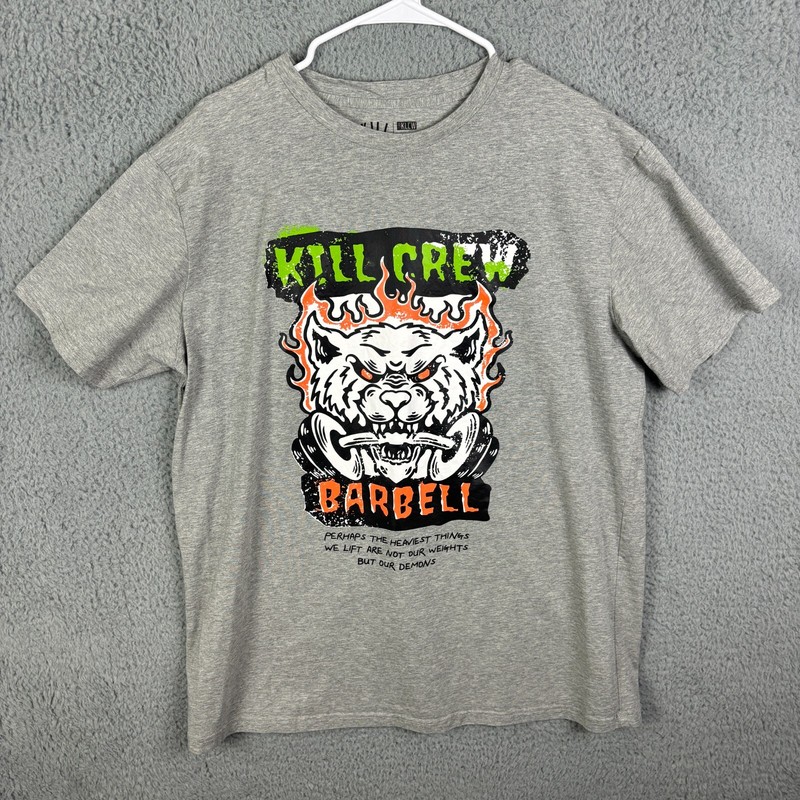 Kill Crew T-Shirt Men’s XL Gray Barbell Demons Weight Lifting Training MMA