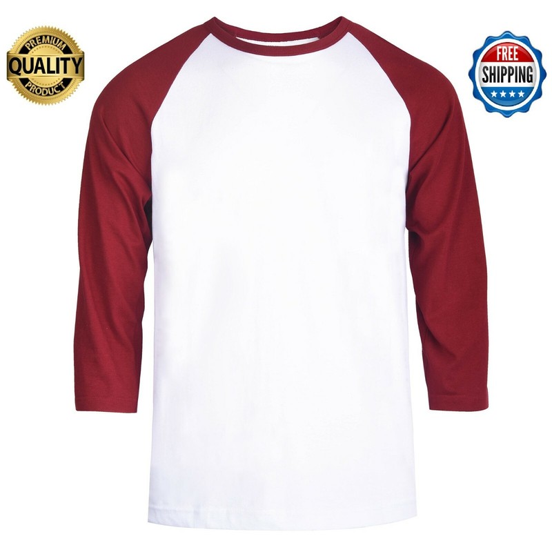 Premium Cotton T-Shirt Baseball Raglan Team Sport Jersey Tee 3/4 Sleeve Men's