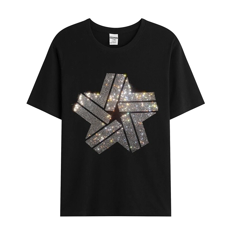 Fashion Trend Geometric Hot Diamonds Rhinestones Black Summer Luxury Men T-Shirt