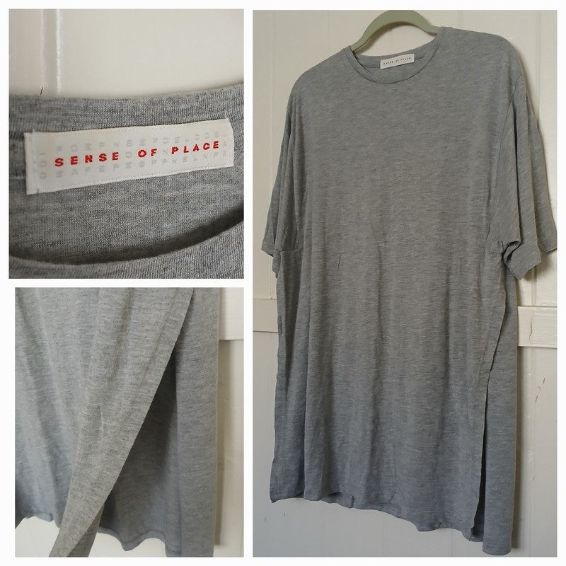 Sense of Place T-Shirt by Urban Research Japan Side Slits Gray Minimalist OS