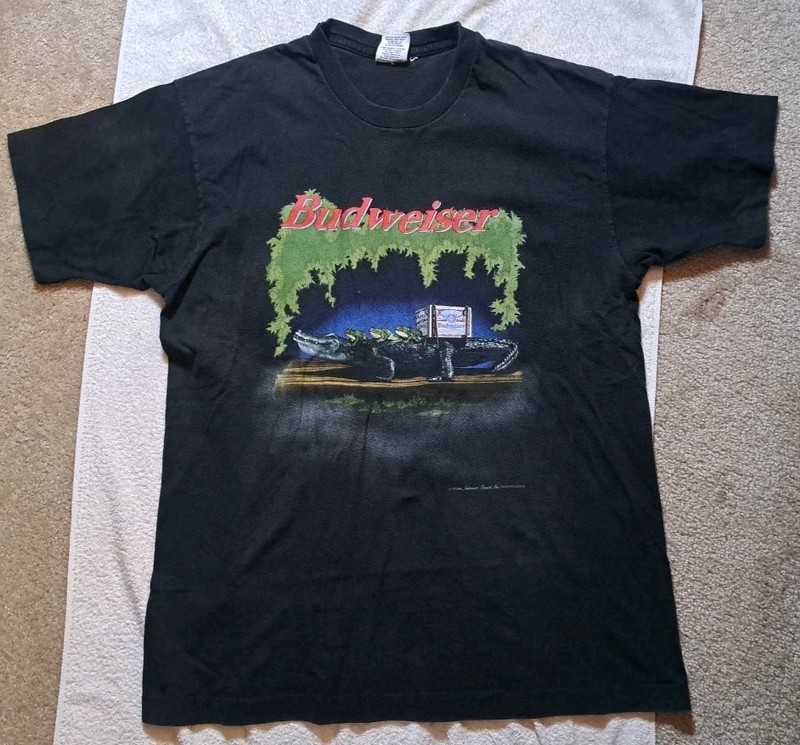 Vtg 90s Budweiser Shirt Mens XL Wild Oats Black Frogs Alligator Single Stitch