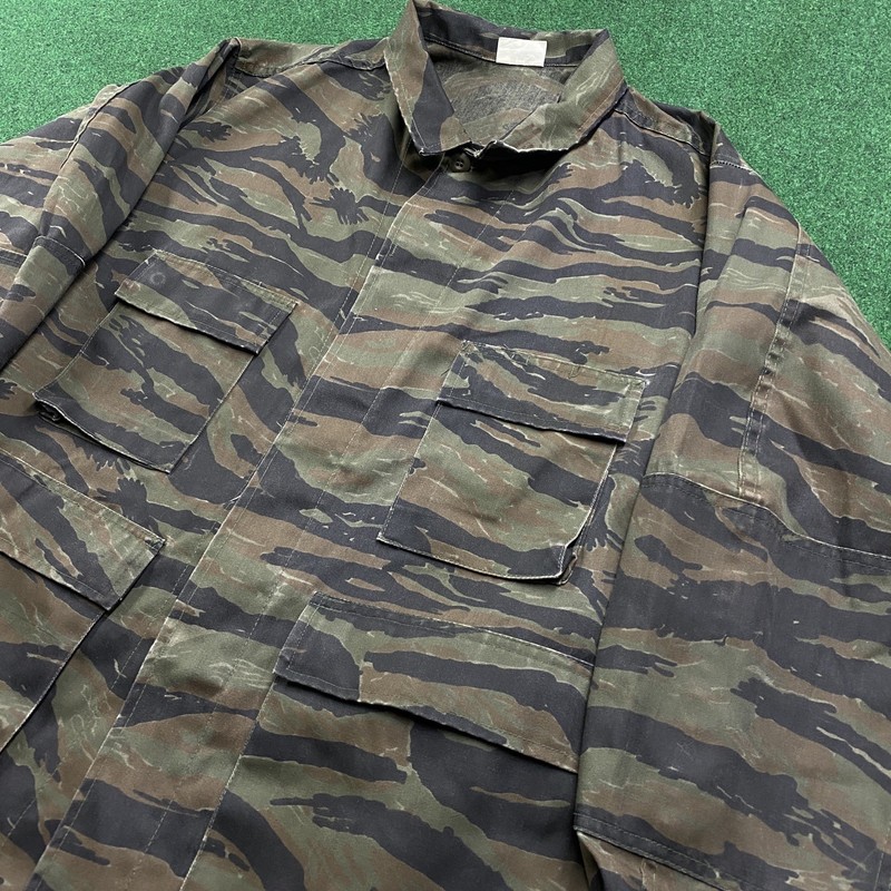 Vintage Tiger Stripe Camo Shirt Mens 2XL Brown Camouflage Hunting Long Sleeve gallery