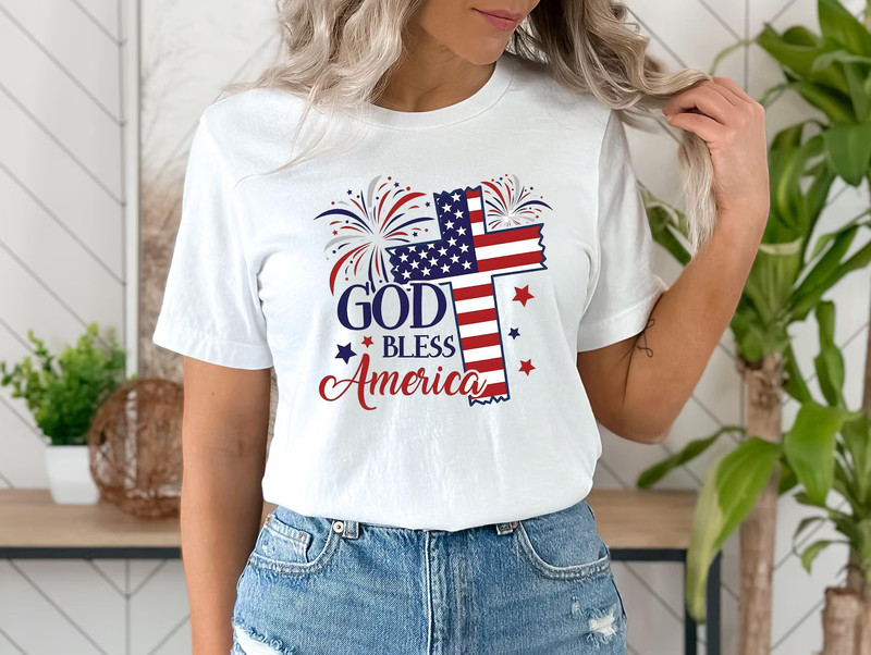 God Bless America Shirt, Patriotic Christian Tee, American Flag Cross Shirt, 4th