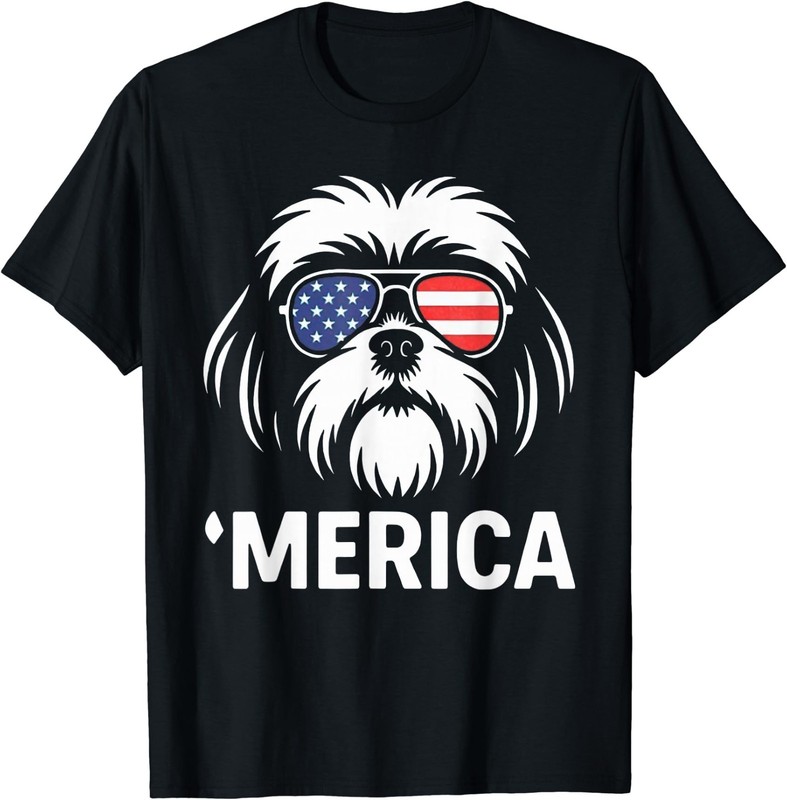 Shih Tzu Dog ‘Merica Patriotic 4th of July American Flag T-Shirt