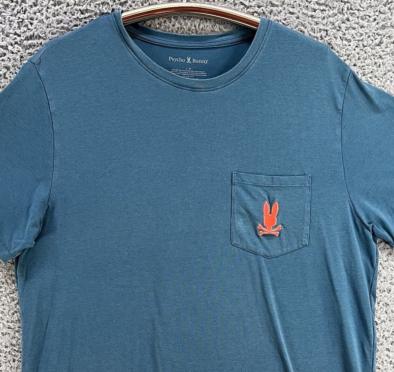 Psycho Bunny Pocket Crewneck T Shirt Large Teal/Orange Streetwear Fashion Preppy