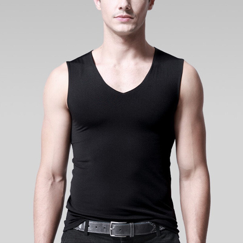 V-neck Ice Silk Vest Undershirts Sleeveless T Shirt Tank Top Thin Breathable Men