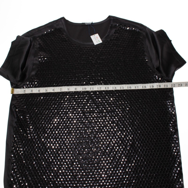 Italo Ferretti NWT Short Sleeve Sequin T-Shirt Size Large in Black Silk Blend gallery