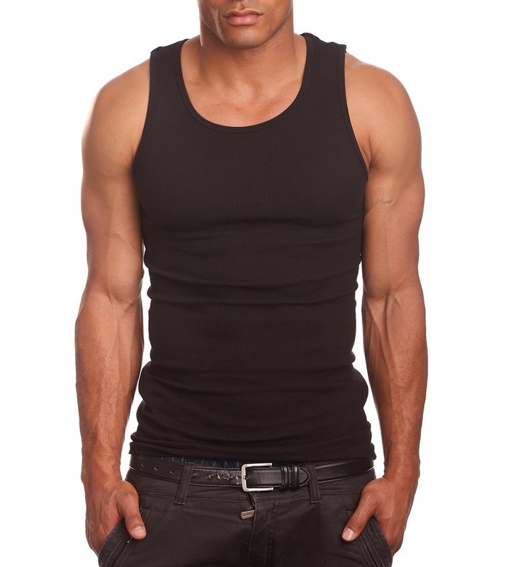 5 Mens A-Shirts 3 Pack Undershirt, Medium, Black