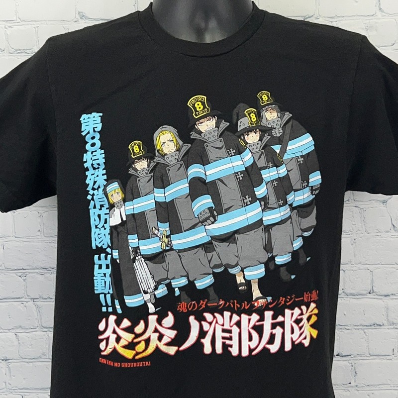 Fire Force T Shirt Japanese Manga Anime Short Sleeve Black Unisex M Medium
