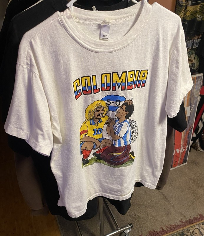 VTG 1994 World Cup Colombia Soccer T Shirt 5-0 Valderrama Maradona Medium GRAIL! gallery