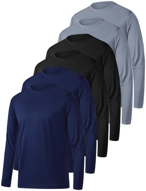 6 Pack Long Sleeve Shirts for Men Moisture Wicking UPF SPF Sun Protection Tee…