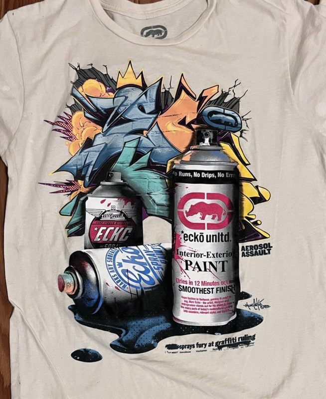 Ecko Graffiti Graphic Mens T-Shirt Size M Spray Paint Street Art Y2K Style
