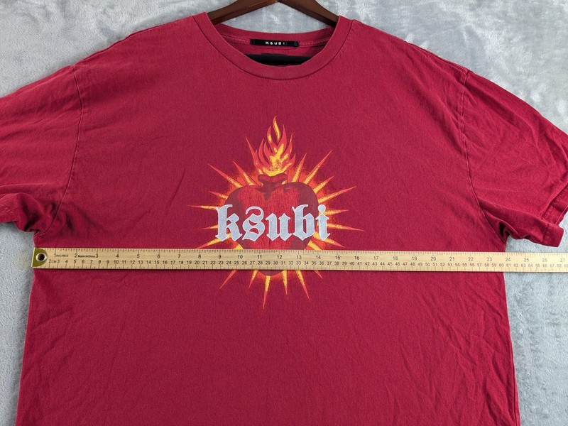 Ksubi Shirt Mens XL Red Sacred Heart Flame Graphic Tee Streetwear Short Sleeve gallery