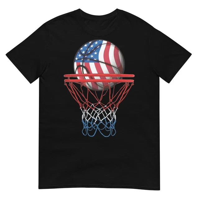 Basketball American Patriotic 4th of July US Flag Men Boys T-Shirt