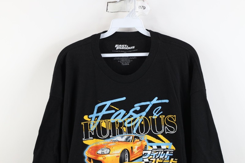 Retro Y2K Mens 3XL Faded Spell Out Fast & Furious Movie Car Racing T-Shirt Black gallery