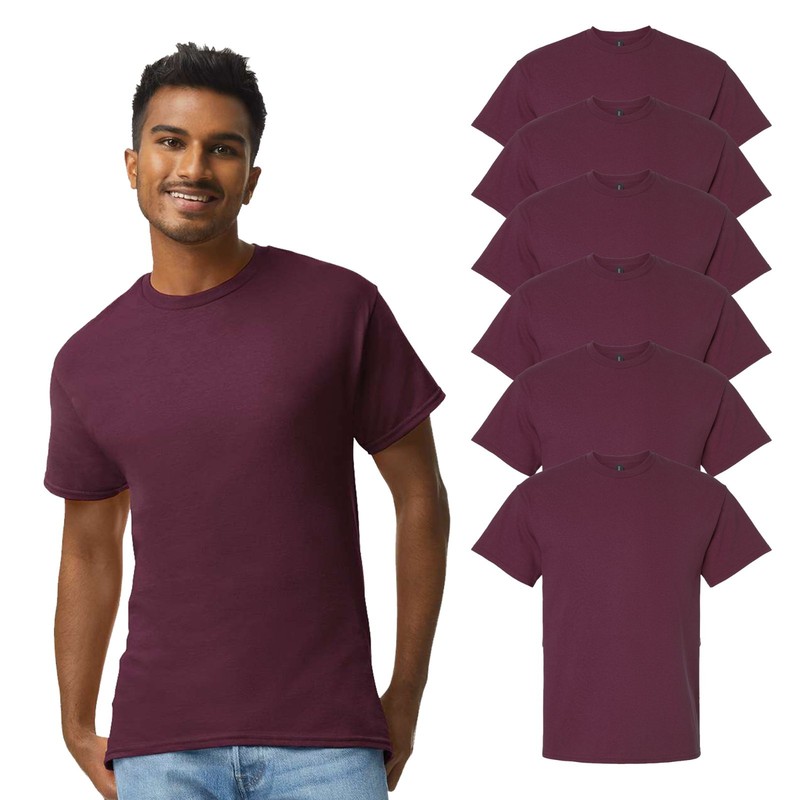 Gildan Ultra Cotton T-Shirt, Men’s Soft Classic Fit Tee, Maroon, 6-Pack, S-5XL