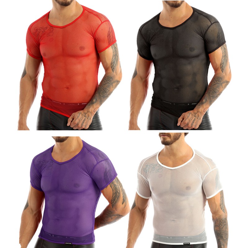 Mens T-Shirt Bodybuilding Clubwear Night Club Tops Sexy Vest Hollow Out Blouse gallery