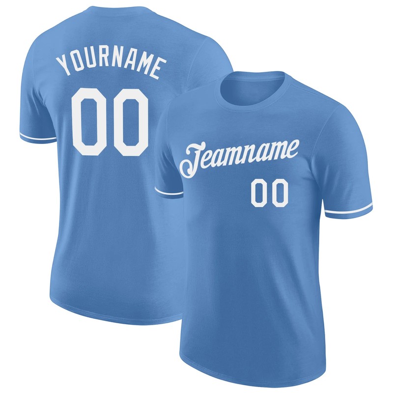 Custom Light Blue White Performance T-Shirt Personalized Team Jersey Gift