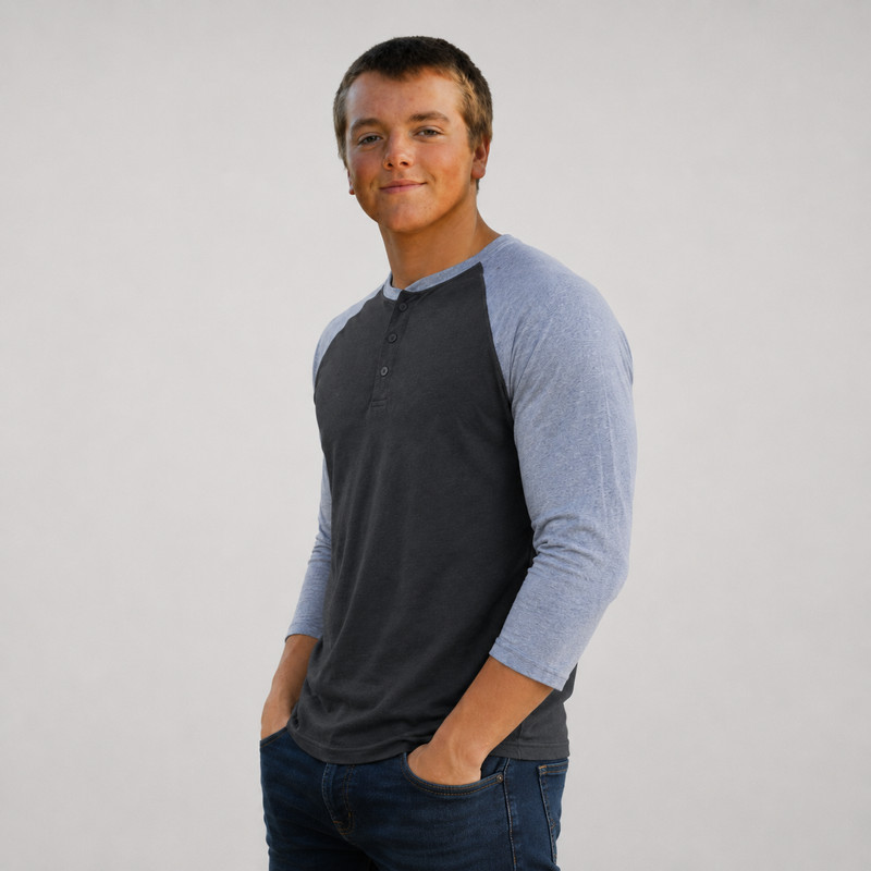 Hawk Men’s Black and Gray Pullover Henley Shirt Medium