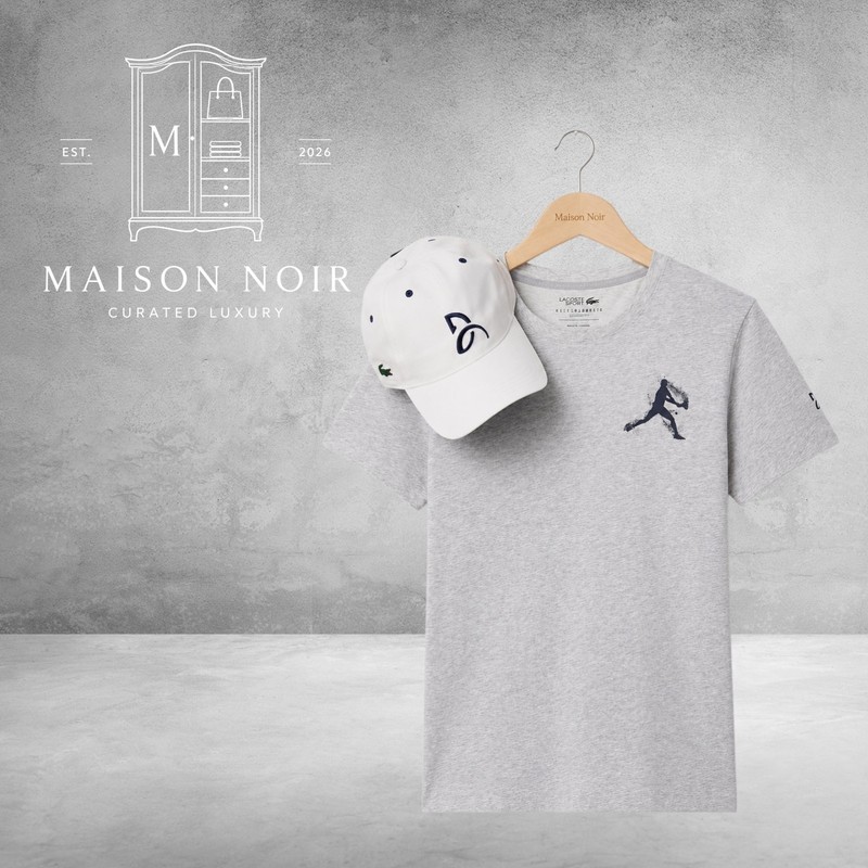Lacoste x Novak Djokovic Men's Regular Fit Gray On Court T-shirt & Cap Medium