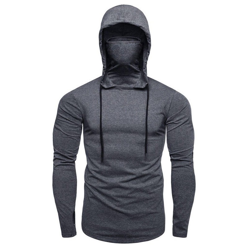 Mens Long Sleeve Hooded T-shirt Fitness Gym High Neck Stretch Shirt Hoodie gallery