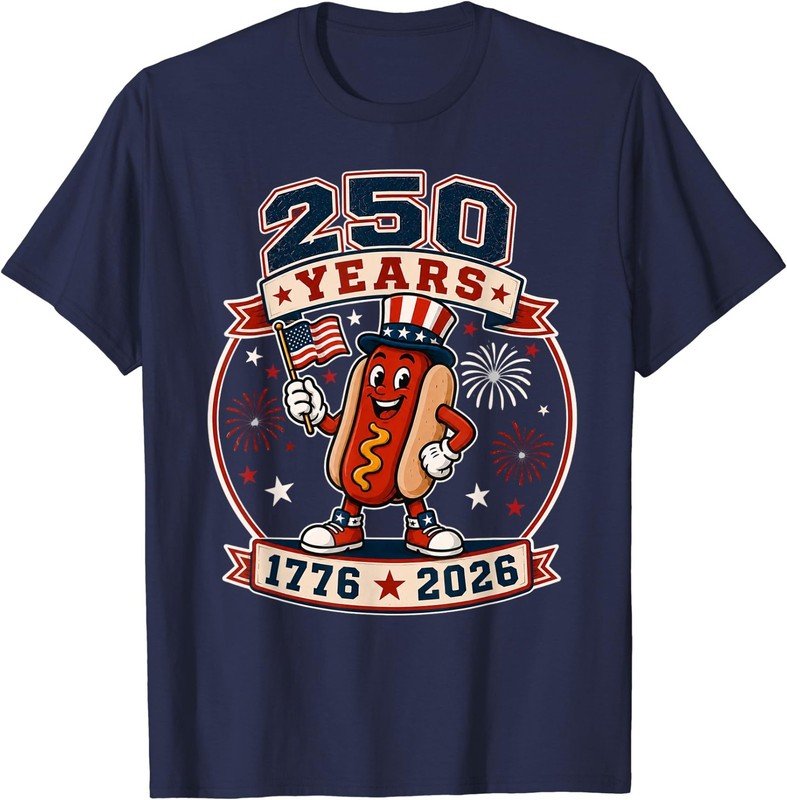 250 Anniversary USA Hot Dog 4th of July 250 Years 1776-2026 T-Shirt