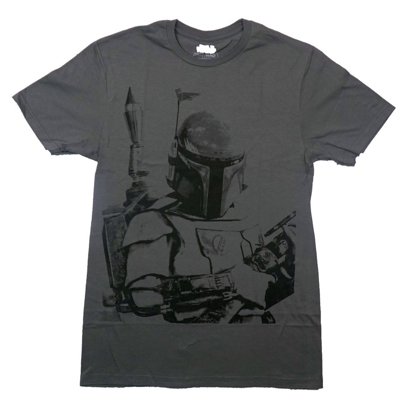 Star Wars Mens T-Shirt – Close Up Boba Fett on Gray