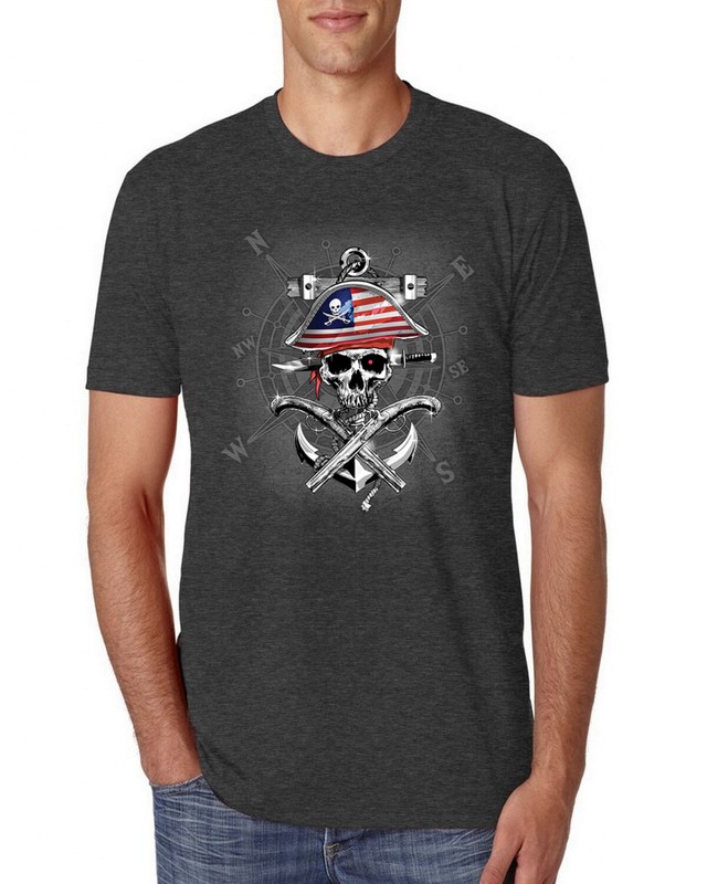 American Pirate Skull Compass Men Premium Tri Blend T-Shirt