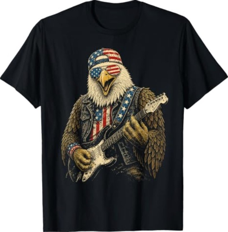 4th of July Patriotic Eagle Guitar 1776 2026 T-Shirt
