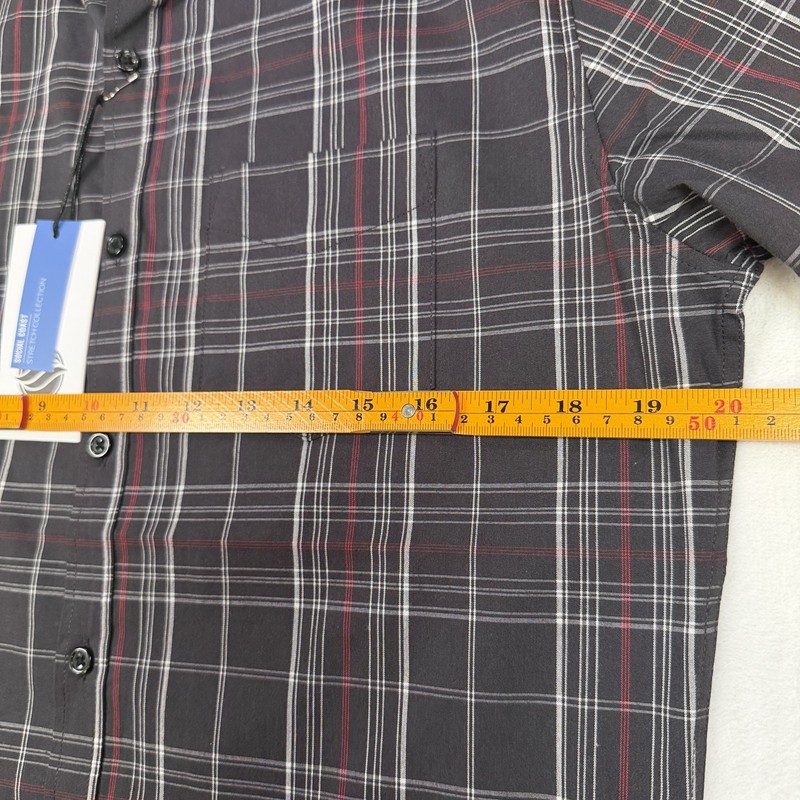 Social Coast Men's Short Sleeve Button-Down Shirt Size S Black Red White Plaid gallery