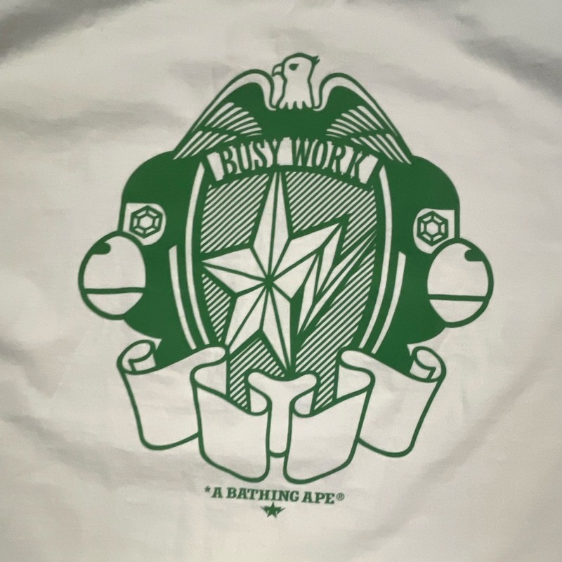 A Bathing Ape BAPE Busy Works White Green Logo Graphic T-Shirt Crew Neck XXL gallery