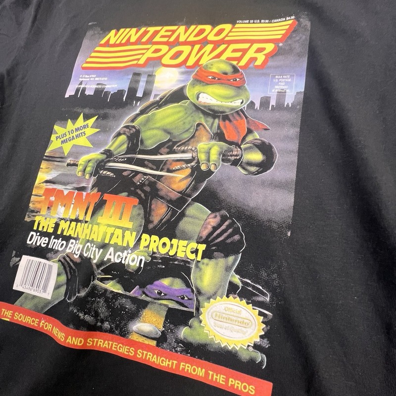 Nintendo Power Magazine Cover Art TMNT III Black Comfort Colors Tee LARGE RARE