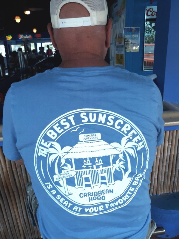 Caribbean Hobo T-shirt Sunscreen Bar Key West Cabo Island rum Tequila beach pub