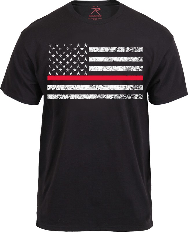 Black Thin Red Line Distressed US American Flag Support Firefighters TRL T-Shirt