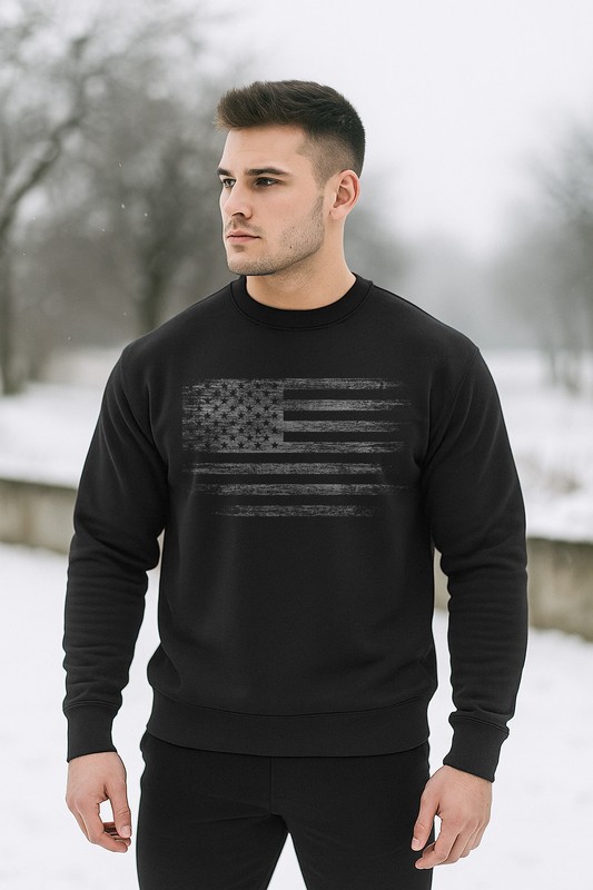 Distressed American Flag Sweatshirt | Patriotic USA Crewneck | Unisex Fleece gallery
