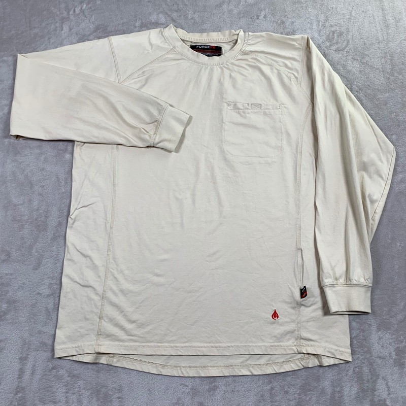 ForgeFR Flame Resistant Work Shirt Mens Large Tan Long Sleeve Pocket NFPA 2112 gallery