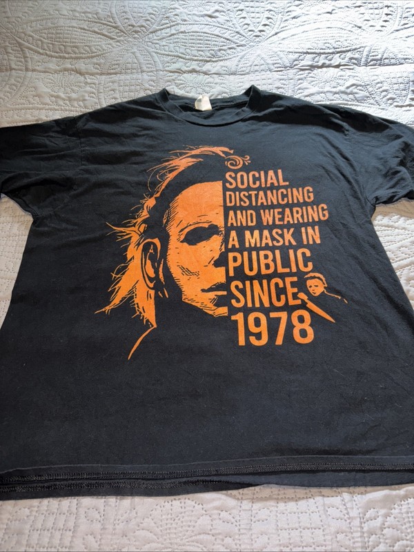 Halloween Horror T-shirt Michael Myers Social Distancing and Wearing Mask XL