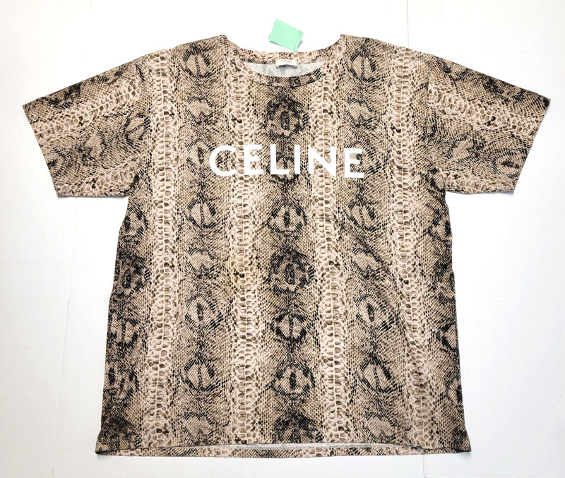 CELINE Crewneck S/S T Shirt Men’s XL X-LARGE Brown SNAKE SKIN AOP Cotton ITALY