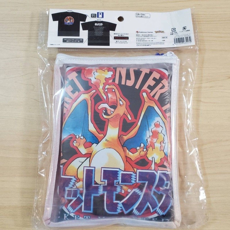 [L]Pokemon Center 30th Anniversary Charizard T-shirt Red Game Boy Pouch Retro JP gallery