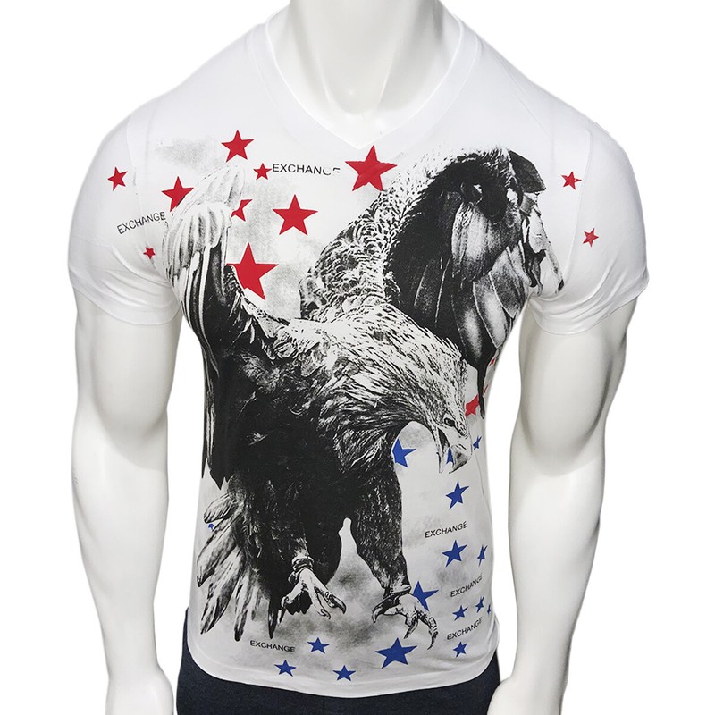 NWT EAGLE 4TH OF JULY PATRIOTIC RED BLUE STARS USA FLAG MEN’S T-SHIRT SIZE S