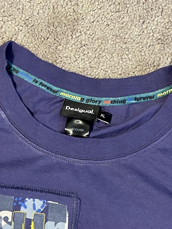 Desigual Shirt Mens XL Purple Art Love Graphic Tee Embroidered Heart Front gallery