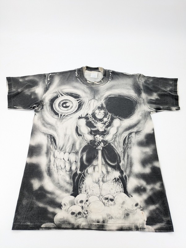 Rare Vintage 90s Mosquitohead Executioner All Over Print T-Shirt XL AOP Skull