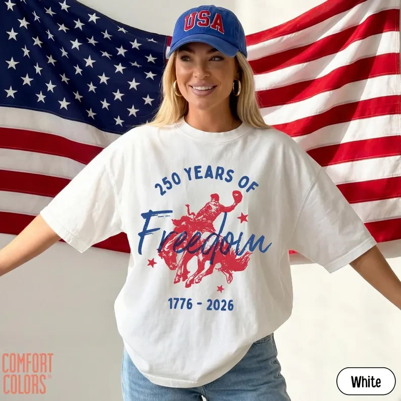 250 Years of Freedom Tee, 1776-2026 Western Bucking Horse Shirt, Fourth of July