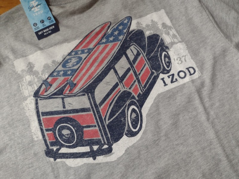 NWT, IZOD Men’s Saltwater Short Sleeve Cotton Blend Graphic T-Shirt Gray