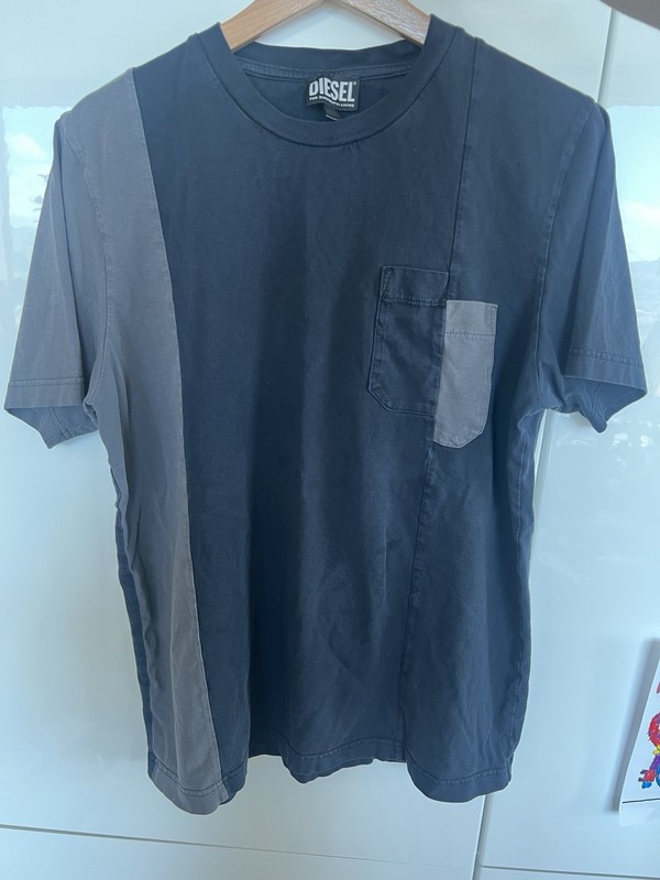 Diesel Men’s M Navy Grey Cotton Jersey Crew Neck Tee Embroidered Small Logo