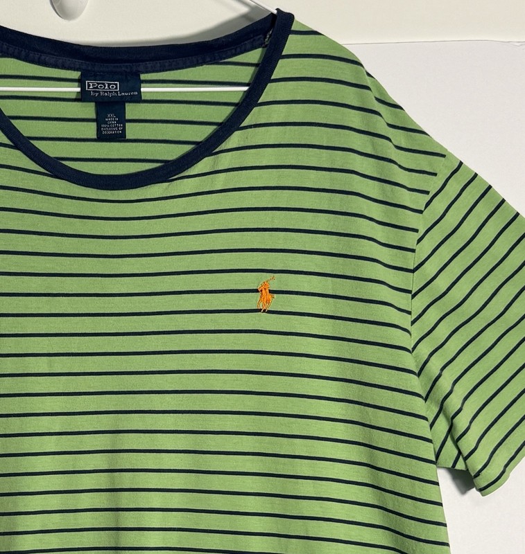 POLO by RALPH LAUREN Men’s Lime Green w/Navy Stripe Short Sleeve Tshirt Size XXL