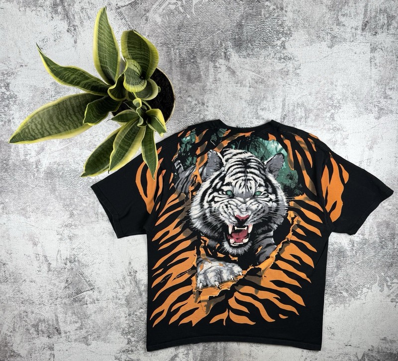 Vintage Liquid Blue 1995 Tiger Over Print John Connel 90s Humor USA T Shirt Tee gallery
