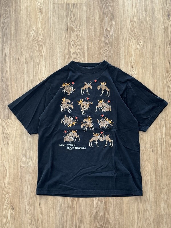 Vintage 90s Animals Sex Tee Shirt Sz L Love Story From Norway Moose Christmas