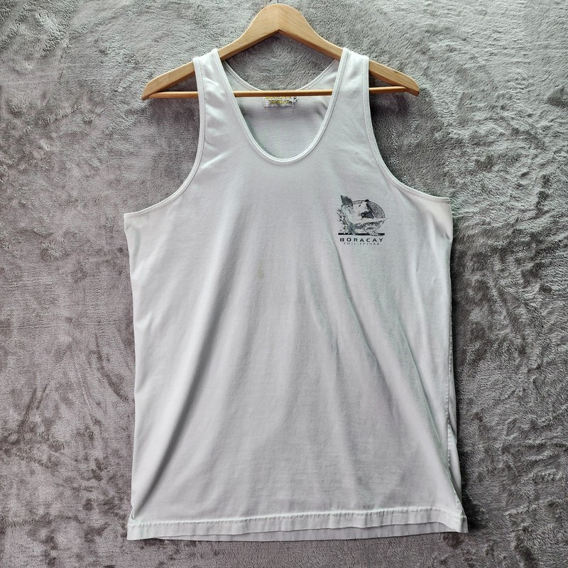Ocean Wave Boracay Beach Philippines Tank Top White Graphic 3XL Vintage Style